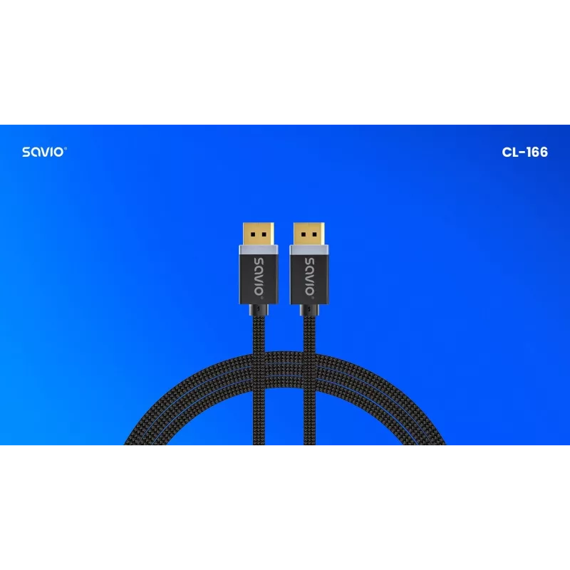 DisplayPort-kabel SAVIO CL-166 2 m zwart – DisplayPort 1.4, stekker-stekker, vergulde contacten