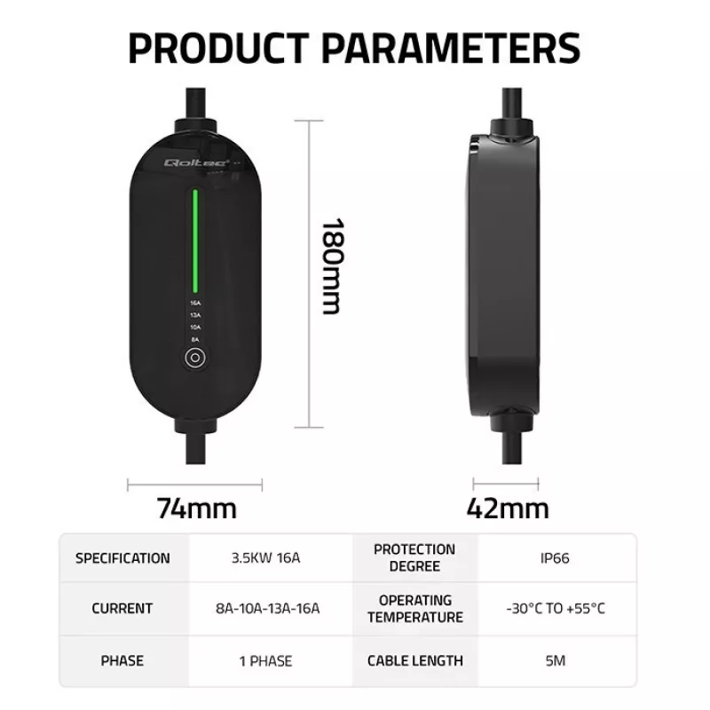 Mobiele oplader voor elektrische auto's, Type2, 3,5 kW, 5 m