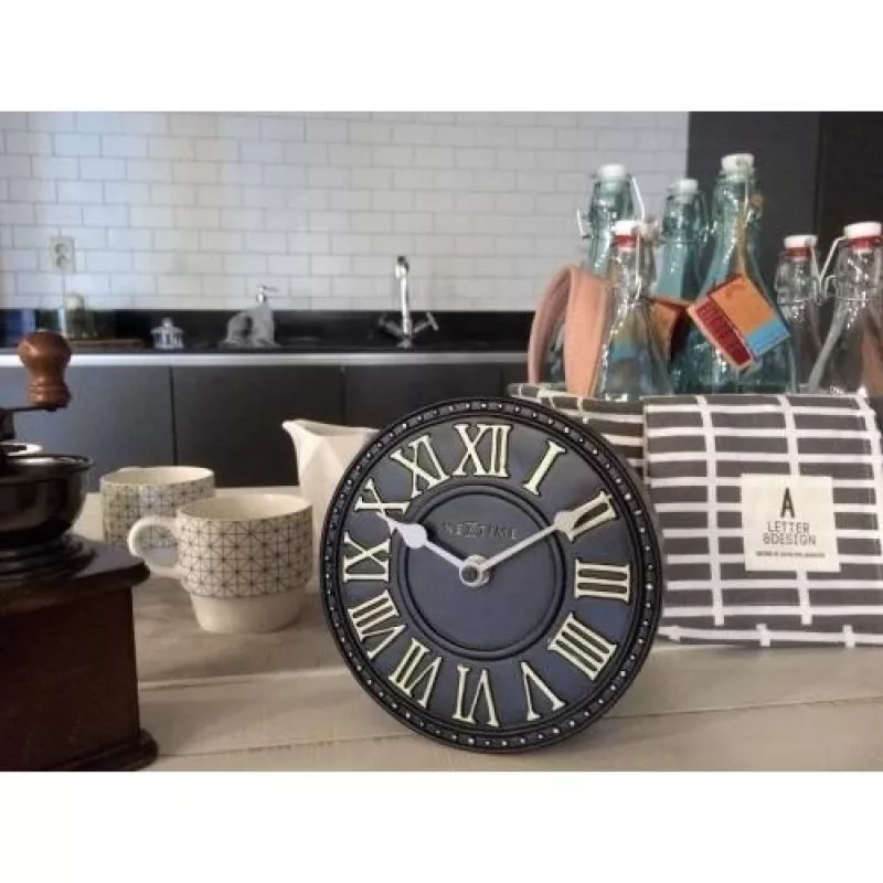 NeXtime klok 5187zw London Table, Ø16 cm, wand, zwart/wit