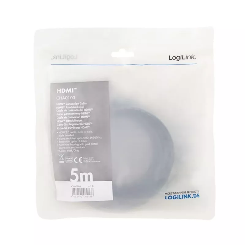 HDMI-kabel 4K/60Hz, ALU, zwart, 5m