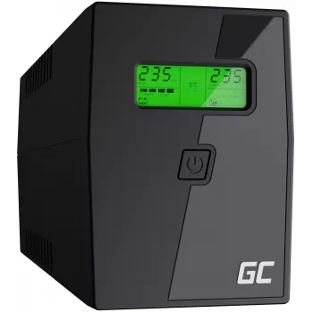 Uninterruptible power supply Green Cell UPS02 0,8 kVA (480 W) line-interactive, LCD, 2x Type-F stopcontacten, USB-B, RJ-45, RJ-11