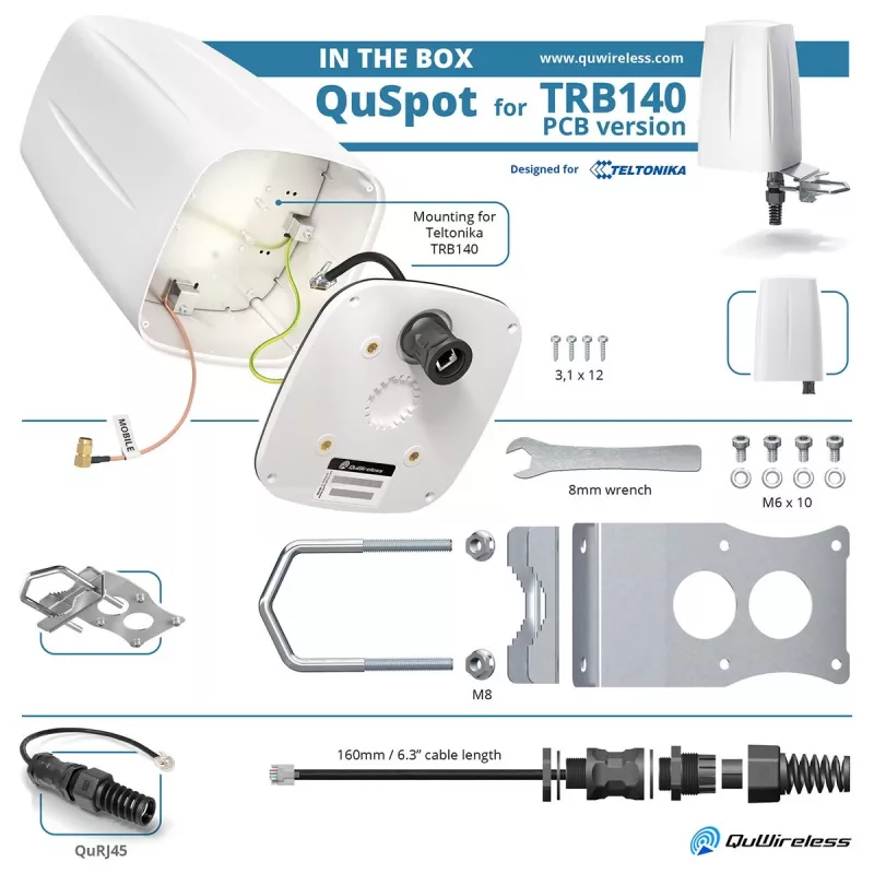 Omnidirectionele netwerkantenne QuWireless QuSpot A140S-A, PoE/LAN, 0,694–2,7 GHz, tot 4 dBi, wit
