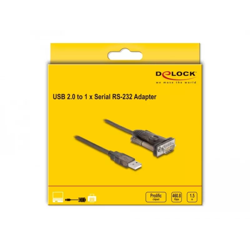 Adapter USB 2.0 Type-A naar serieel RS-232 D-Sub 9-polig stekker DeLOCK 62646