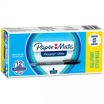 Paper Mate Flexgrip Ultra - clip - clip-on intrekbare balpen - zwart - 12 stuks - medium