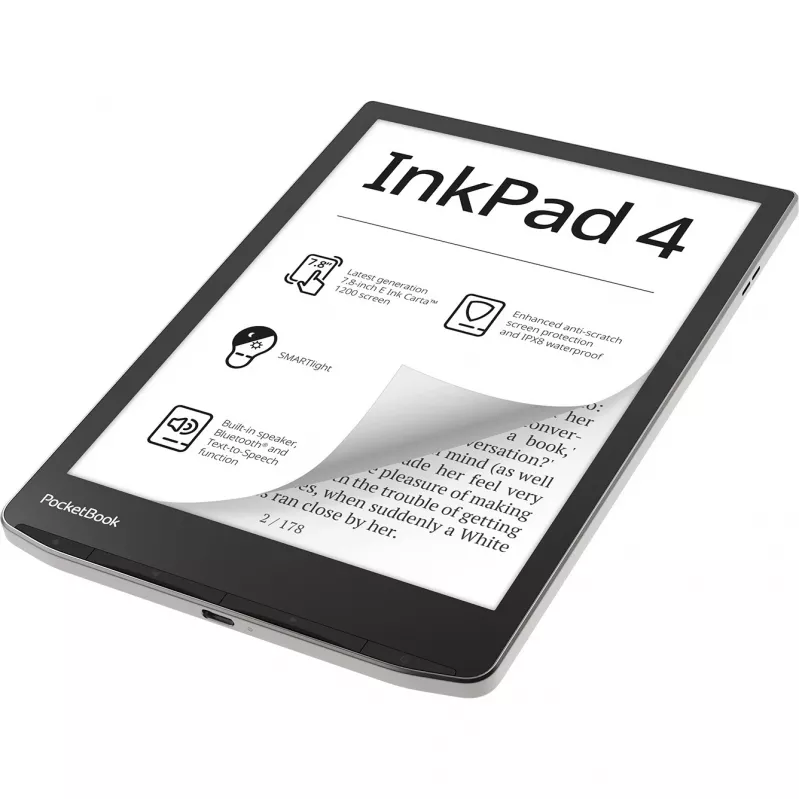 PocketBook InkPad 4 - 19,8 cm (7.8) - E Ink Carta - 1404 x 1872 pixels - ACSM - AZW - AZW3 - CBR - CBZ - CHM - DOC - DOCX - DjVu - EPUB - EPUB DRM - FB2 - FB2.ZIP - HTM - HTML - MOB