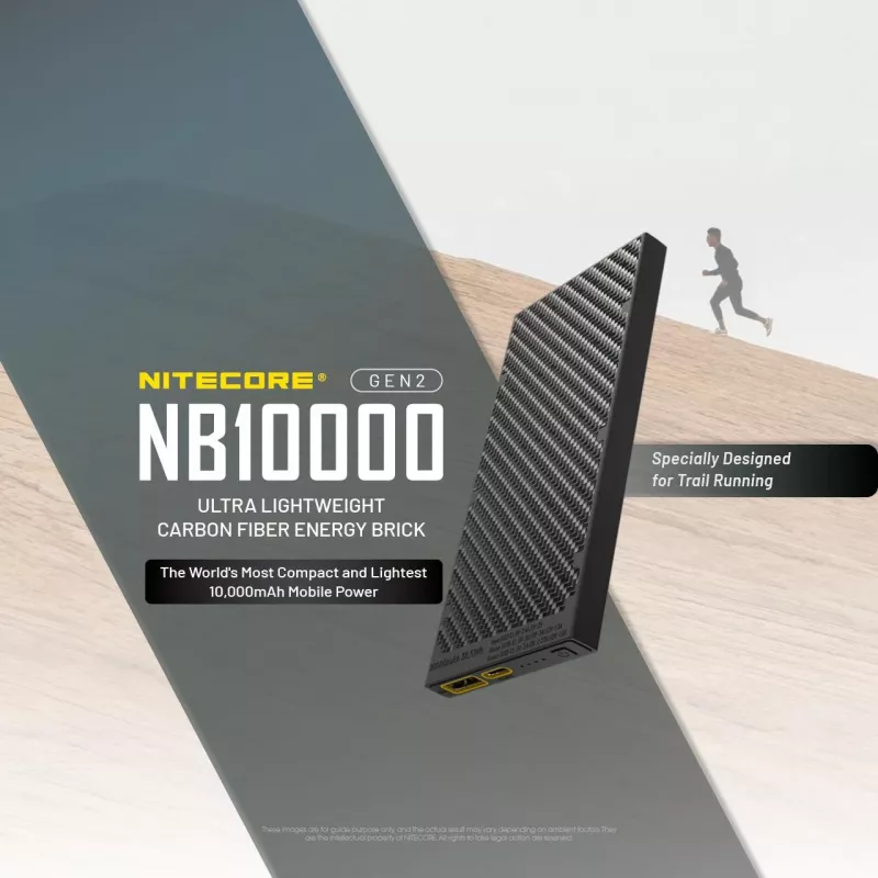 Draagbare powerbank Nitecore NB10000 — 10000 mAh, USB‑A + USB‑C, 38 W totale uitgang, grijs