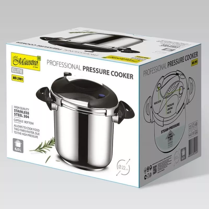 Maestro MR-2901 snelkookpan, 6 L, 22 cm, zilver, 80 kPa