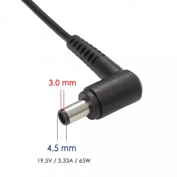 Akyga AK-ND-58 notebookvoeding 19,5 V / 3,34 A, 65 W, 4,5 x 3,0 mm stekker met pin, voor Dell