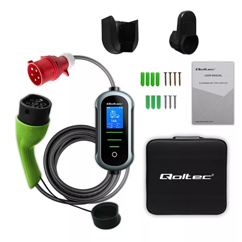 Elektrische auto-oplader QOLTEC 22 kW 400 V WiFi (TUYA) met 7 m kabel