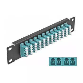 Glasvezel patchpaneel DeLOCK 10 inch 12 poorten LC quad aqua 1U zwart