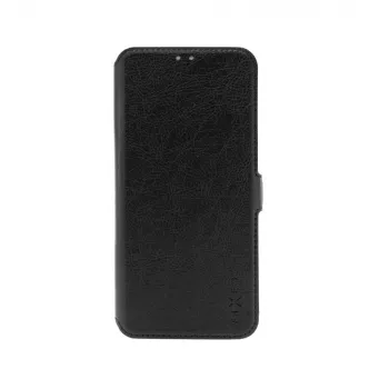 Leren boekhoes FIXED voor Xiaomi Redmi 14C, zwart — voor- en achterzijde bescherming