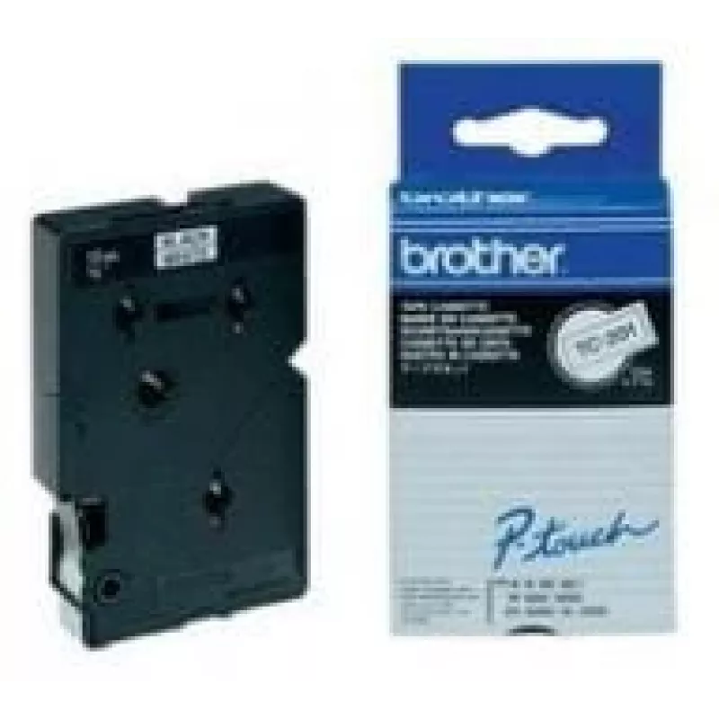 Brother Gloss Laminated Labelling Tape - 12mm, zwart/wit, 10-pk etiketteerband TC