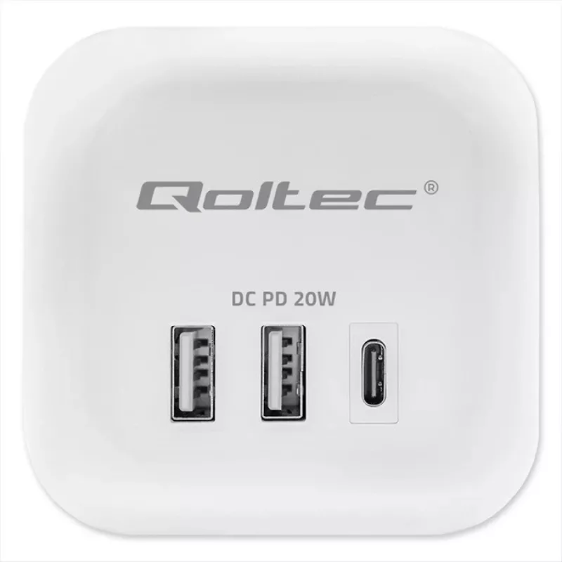 Stekkerdoos QOLTEC 52548 met 3× AC-stopcontacten en USB-aansluiting