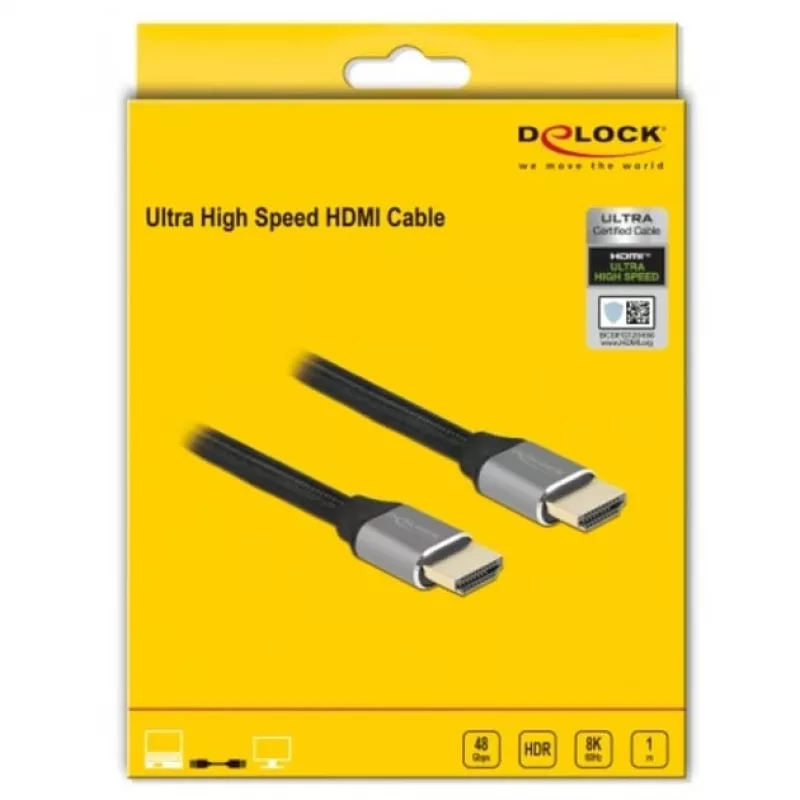 HDMI-kabel DeLOCK Ultra High Speed 48 Gbps 8K 60 Hz grijs 1 m