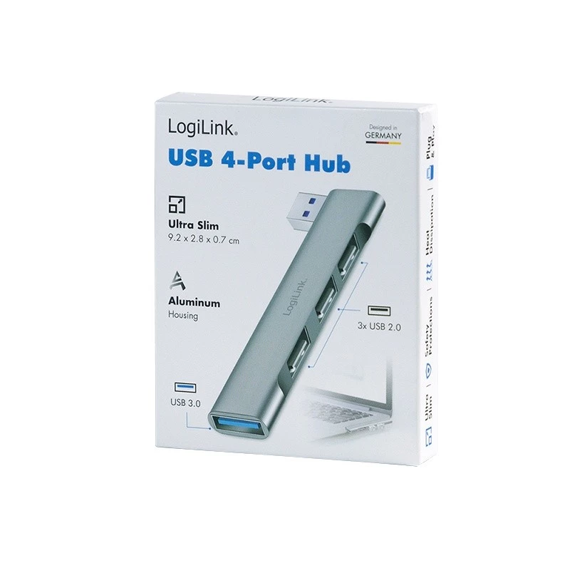 LogiLink USB 3.2 Gen1 hub 4-poorts USB-A 1x USB3.0 AF 3x USB2.0 AF UA0436