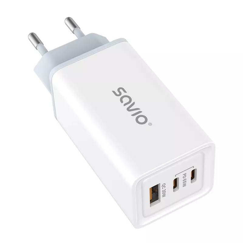 SAVIO LA-07 GaN 65W voeding, USB, QC4.0+, PD 3.0, wit