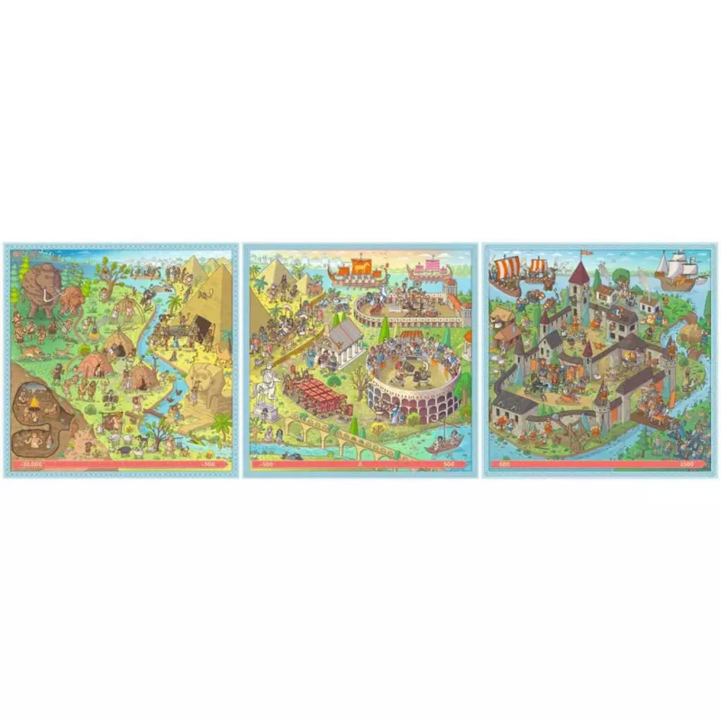 Puzzel UP geschiedenis - steentijd, Oude Rome, middeleeuwen 100, 121 en 144 stukjes