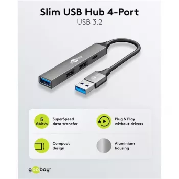 Goobay Slim 4-poorts USB-hub, USB-A naar USB-C™/USB-A, USB 3.2 (74458)