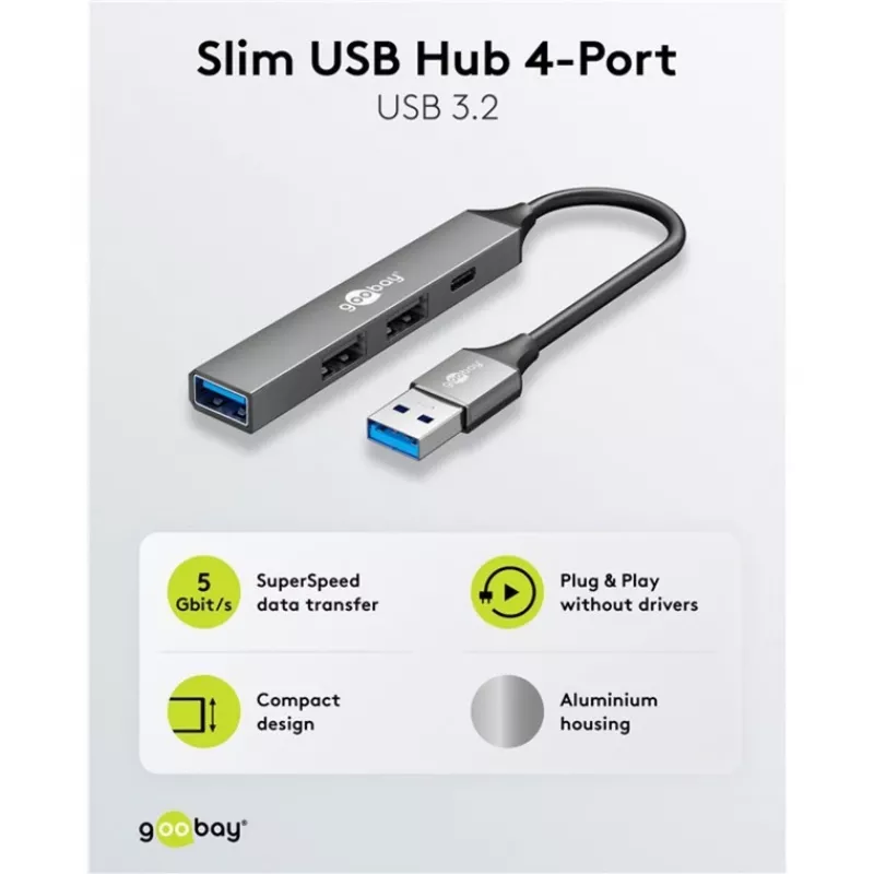 Goobay Slim 4-poorts USB-hub, USB-A naar USB-C™/USB-A, USB 3.2 (74458)