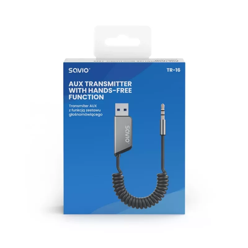 Savio TR-16 transmitter AUX-adapter met handsfree functie, Bluetooth 5.3, Google Assistant/Siri