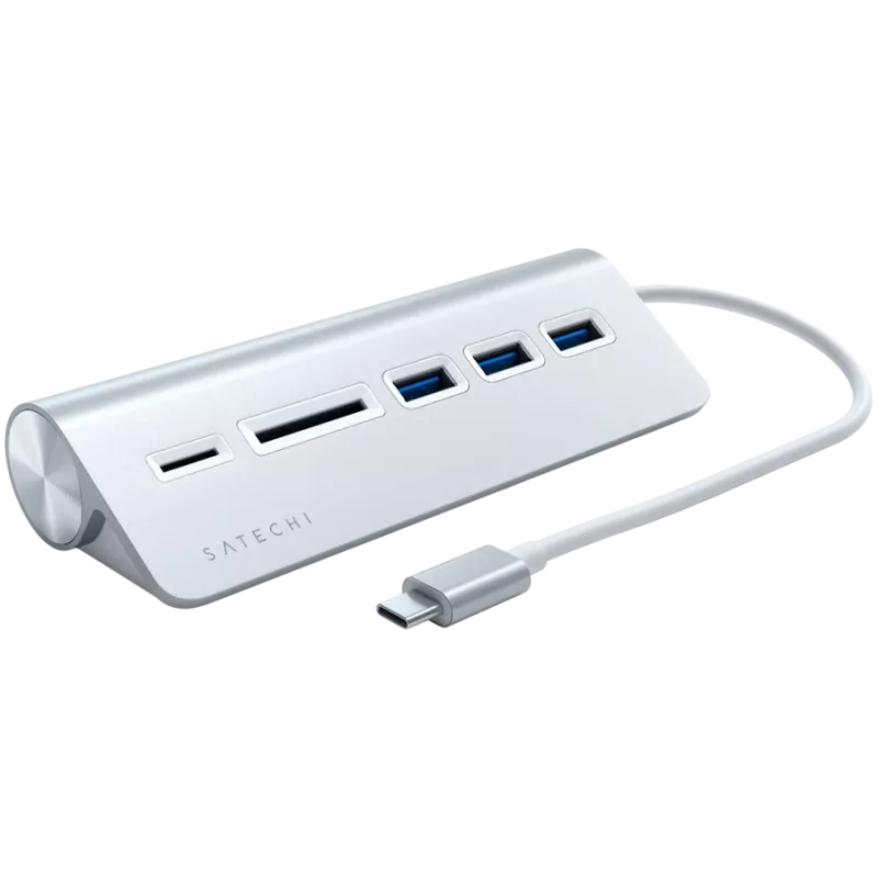 Satechi Type-C aluminium USB-hub & kaartlezer, zilver, ST-TCHCRS