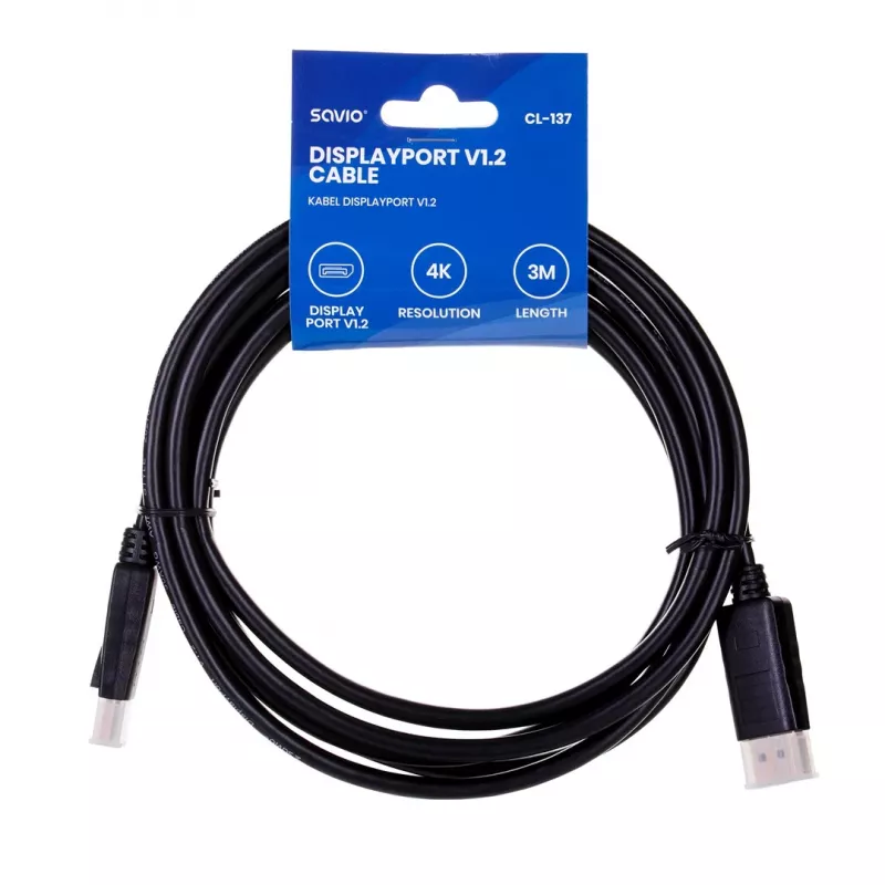 Savio CL-137 DisplayPort-kabel 3 m zwart