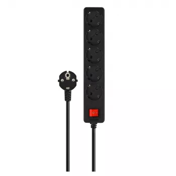 Stekkerdoos SAVIO LZ-15 — 5 AC-stopcontacten, universele stekker, 5 m kabel, 2500 W, 10 A, zwart
