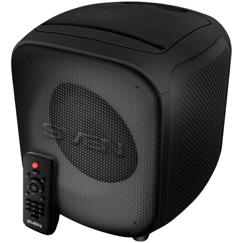 Luidspreker SVEN PS-555, zwart, uitgangsvermogen 65 W (RMS), TWS, Bluetooth, USB, microSD, afstandsbediening, lithiumaccu