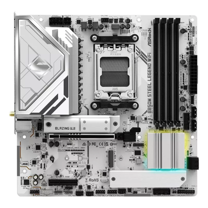 Moederbord ASRock B850M Steel Legend WiFi — AMD B850, socket AM5, microATX, DDR5, 4 DIMM, Wi-Fi 7, 2.5Gb LAN