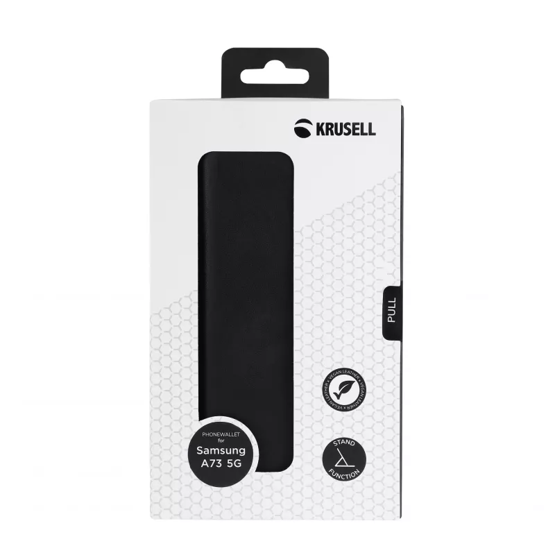 Krusell 62504 PhoneWallet hoesje voor Samsung Galaxy A73 5G, 6,7", veganistisch leer, 3 pasvakjes, zwart