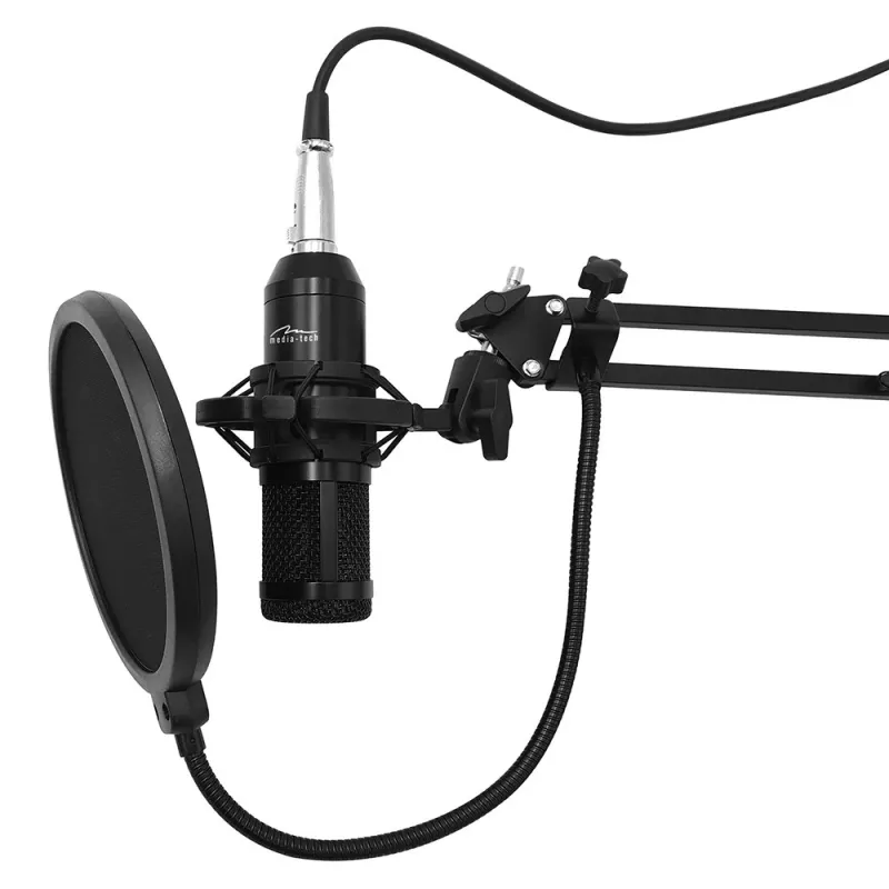 Bekabelde pc-microfoon MEDIA-TECH MT397K met XLR-ingang, tafelstandaard, 2,4 m kabel, 20–20000 Hz, -32 dB gevoeligheid