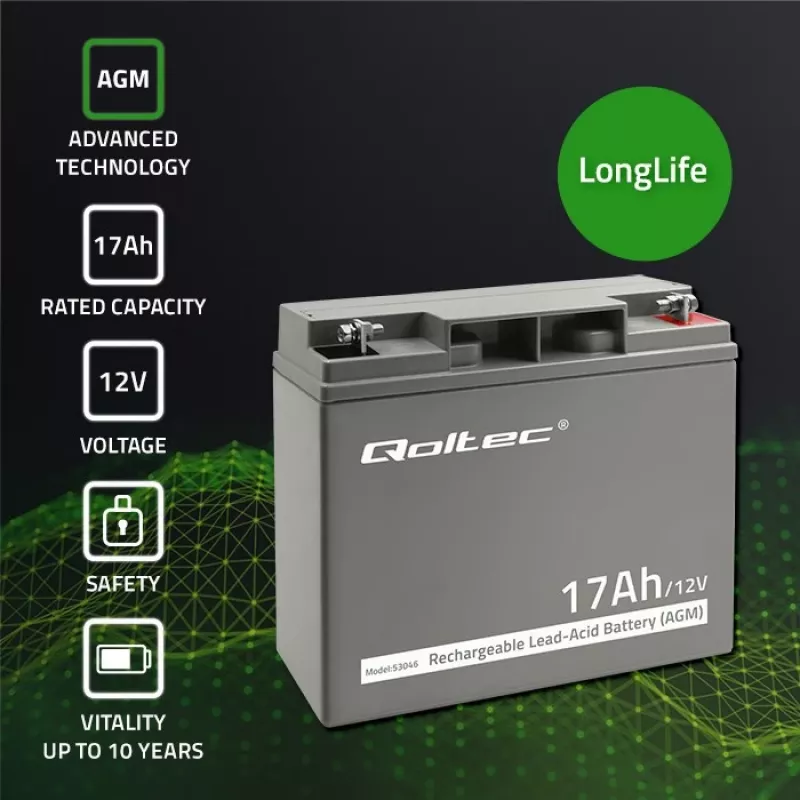 Qoltec 53046 AGM-accu 12 V 17 Ah, max. 255 A