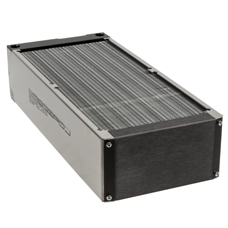 Radiatorblok Aqua-Computer 33706 — aluminium/koper/rvs, 320×140×73 mm, grijs/zilver