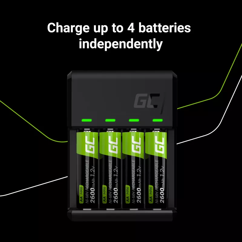 Batterijlader Green Cell GC VitalCharger USB, 4 slots, AA/AAA, USB-gevoed, zwart