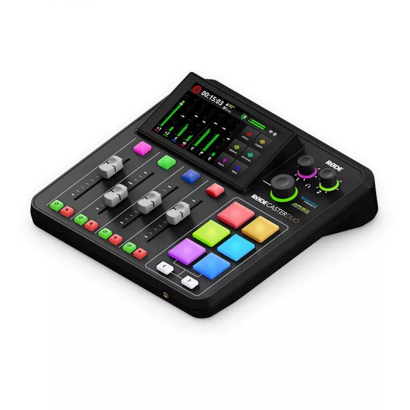 Studiocontroller RØDE Caster Duo zwart — 2 combo XLR/TRS, 2 TRS line-uitgangen, 48 kHz, 24-bit, touchscreen, Wi-Fi, Bluetooth