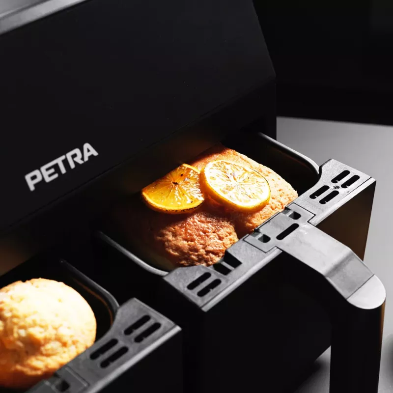 Heteluchtfriteuse Petra PT4750BLKVDEEU7, tweekamer, 3,7 L inhoud, zwart