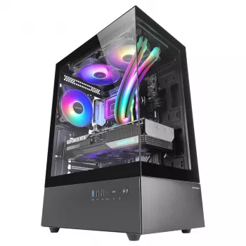 PC-behuizing TACENS Mars Gaming MC-XO midi tower zwart — ATX/Micro-ATX/Mini-ITX, voeding onderaan, 1×120-mm achterventilator, ondersteunt grafische kaarten tot 328 mm