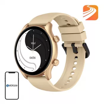 Smartwatch Zeblaze Btalk 3 Plus, rond 1,39 inch IPS 360×360 touchscreen, 260 mAh, goudkleurige siliconen band