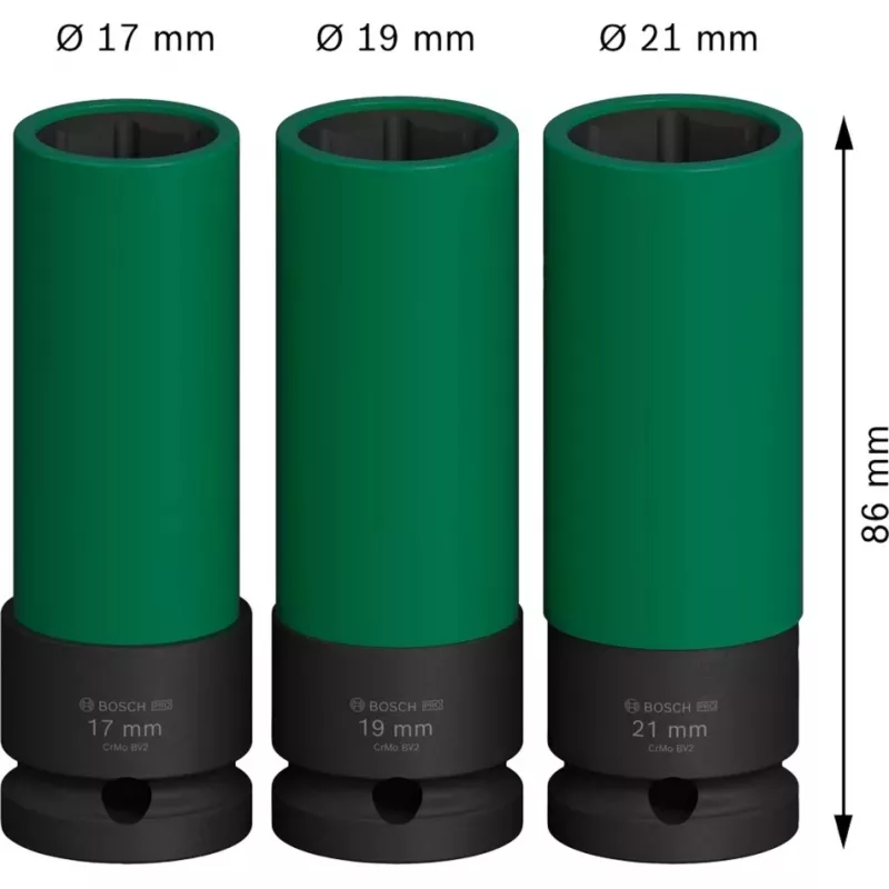 Slagsleutelset Bosch PRO 1/2 inch, 3-delig, diepe dopsleutels met velgbescherming