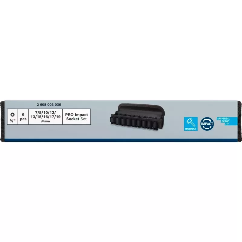 Slagschroevendraaier-dopsleutelset Bosch 3/8 inch, 9-delig, zwart, standaard