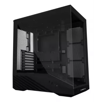 PC-behuizing Lian Li Vector V100 midi tower – zwart met zijvenster, ondersteunt 3×120-mm zijventilatoren + 1×120-mm achterventilator, 3,5-inch HDD, 2,5-inch SSD, 235,5×446×484,6 mm