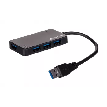 USB-hub NATEC Moth 4-poorts USB 3.2 Gen 1 Type-A (5000 Mbit/s), USB-gevoed, zwart, 0,15 m kabel
