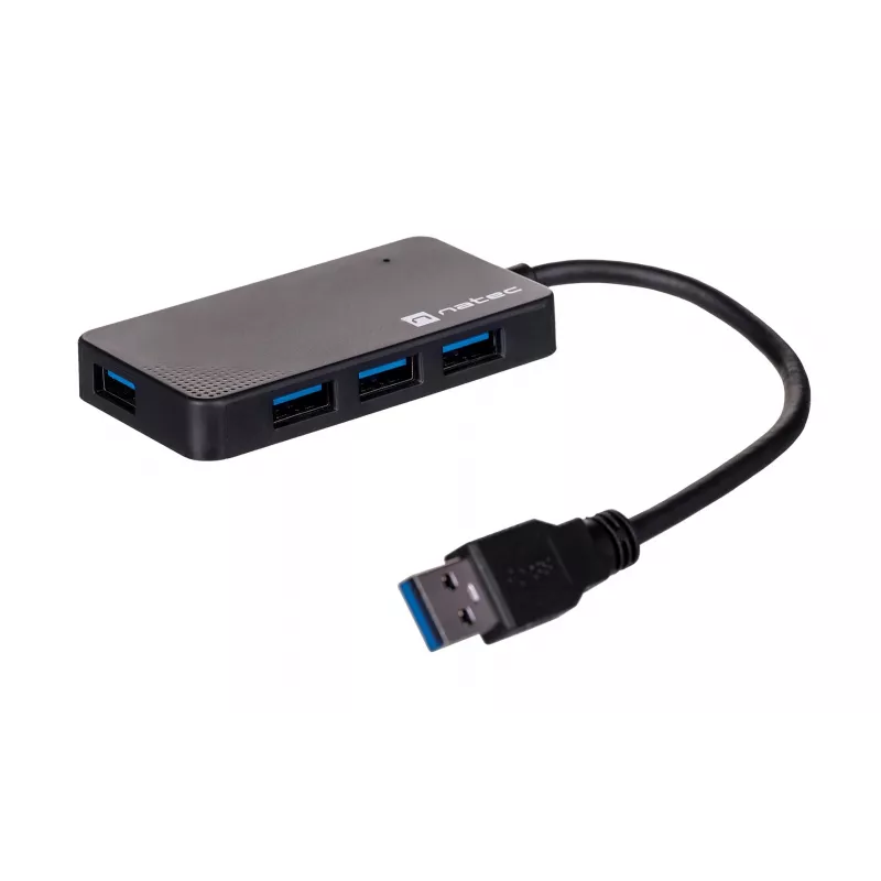 USB-hub NATEC Moth 4-poorts USB 3.2 Gen 1 Type-A (5000 Mbit/s), USB-gevoed, zwart, 0,15 m kabel