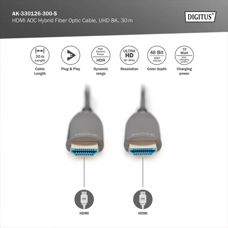 HDMI AOC hybride glasvezelkabel Digitus AK-330126-300-S