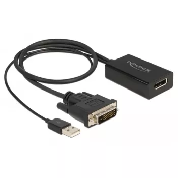 Delock - adapterkabel - DVI-D, USB (alleen stroom) (M) naar DisplayPort (W) - DisplayPort 1,2 - 50 cm - ondersteuning van 4K 30 Hz - zwart (63189)