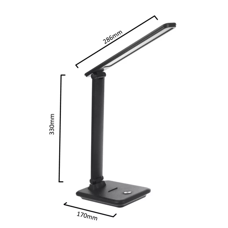 LED-tafellamp MACLEAN MCE614B — dimbaar, opvouwbare verstelbare arm, 9W, 3000K/4500K/6500K, zwart