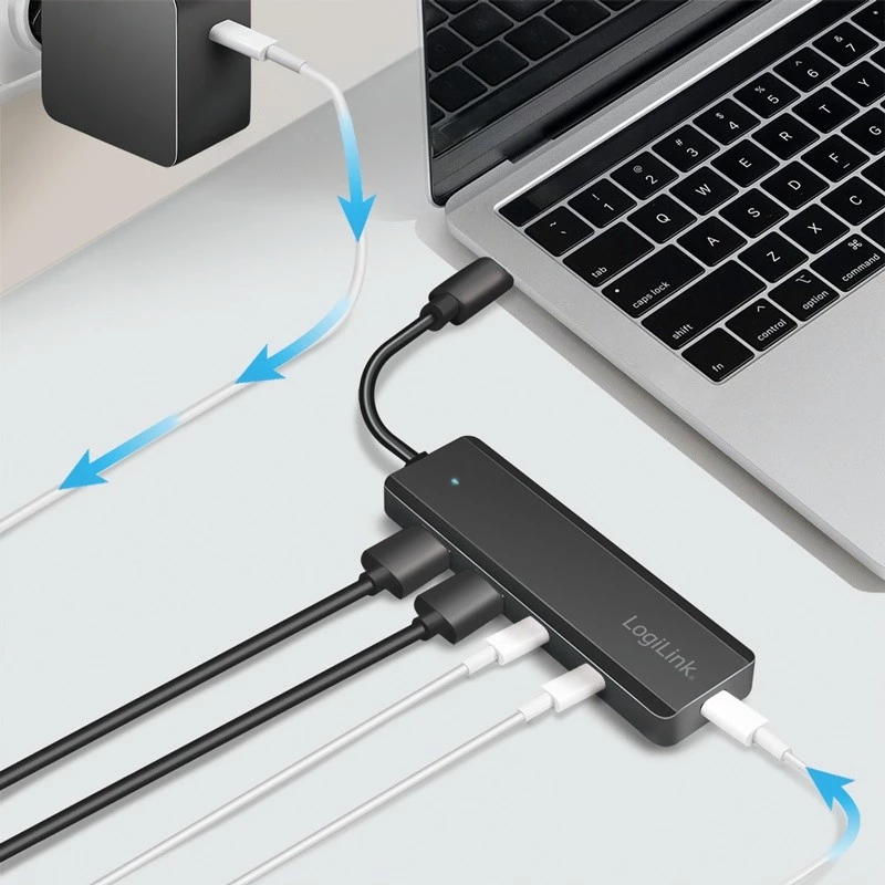 USB-C-hub, 4 poorten 2x USB-A, 2x USB-C, zwart
