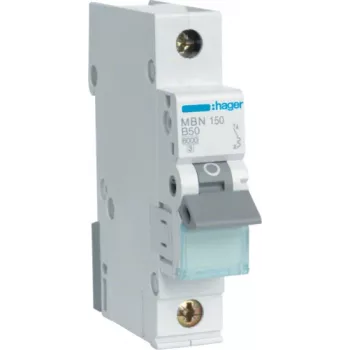 Hager MBN150. Aantal polen: 1P. AC-ingangsfrequentie: 50/60 Hz, nominale uitgangsstroom: 50 A (MBN150)