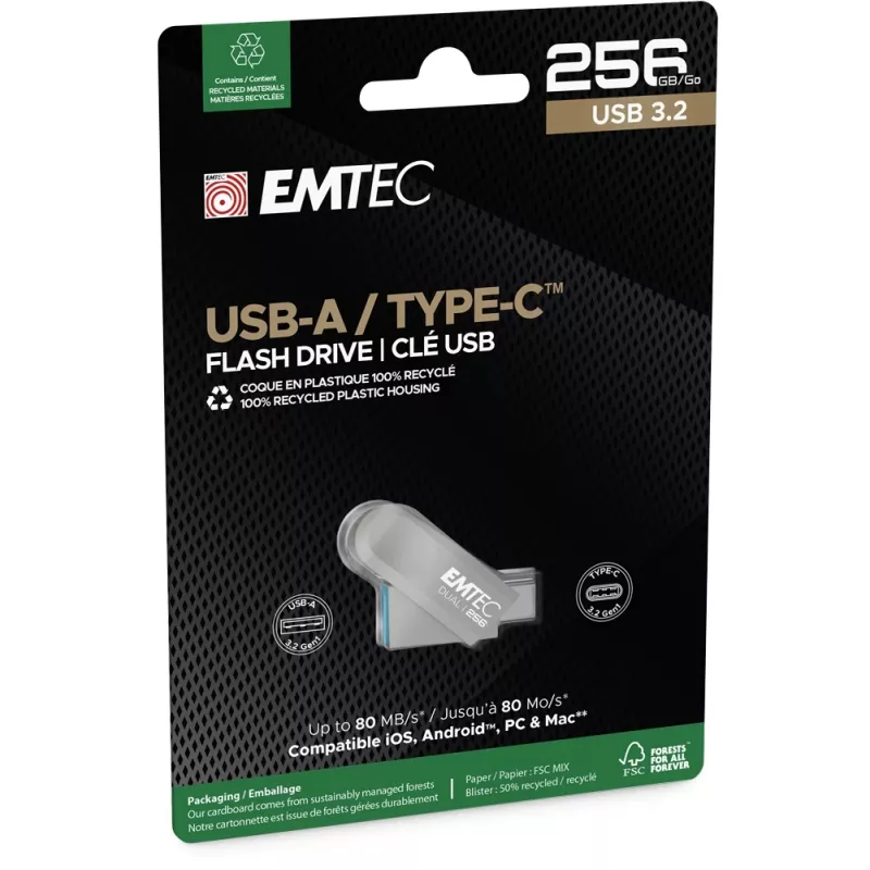 USB-flashdrive Emtec 256GB USB3.2 Type-C Dual D280