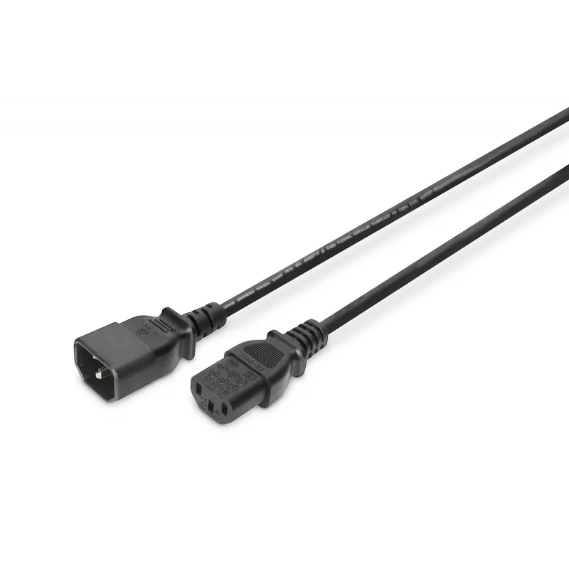DIGITUS verlengsnoer voor netsnoer AK-440201-018-S IEC C14 / IEC C13 (M/V), 250 V/10 A, 1,8 m, zwart